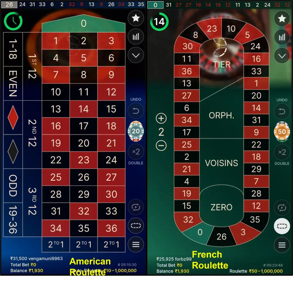 American & French Roulette