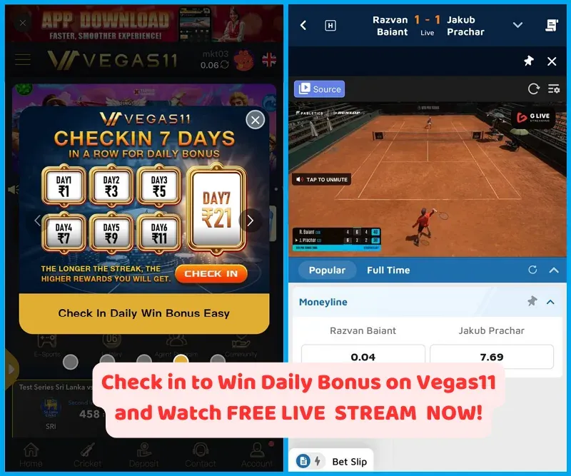 Daily Bonus and Free Live Stream just on Vegas11!