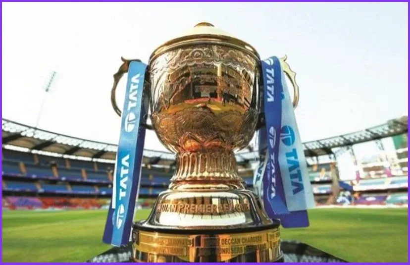 Indian Premier League championship trophy 2025 – gold, crystal, Tata branding, symbol of IPL champions and prize money.
