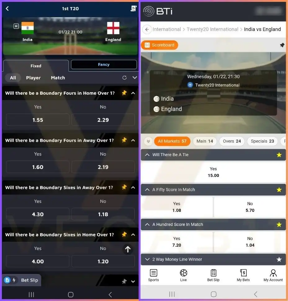 Cricket Betting Types - Yes or No for a tie, a boundary, a fifty, a hundred