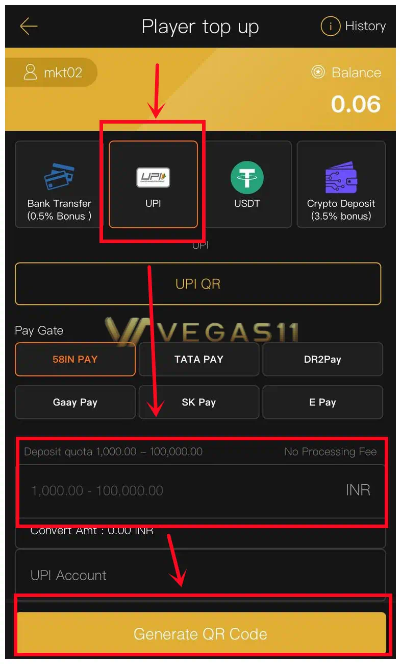 Vegas11 UPI Deposit.webp