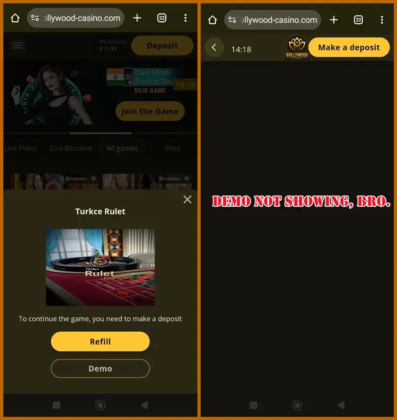 Clicked demo, nothing happened（Live Games）.