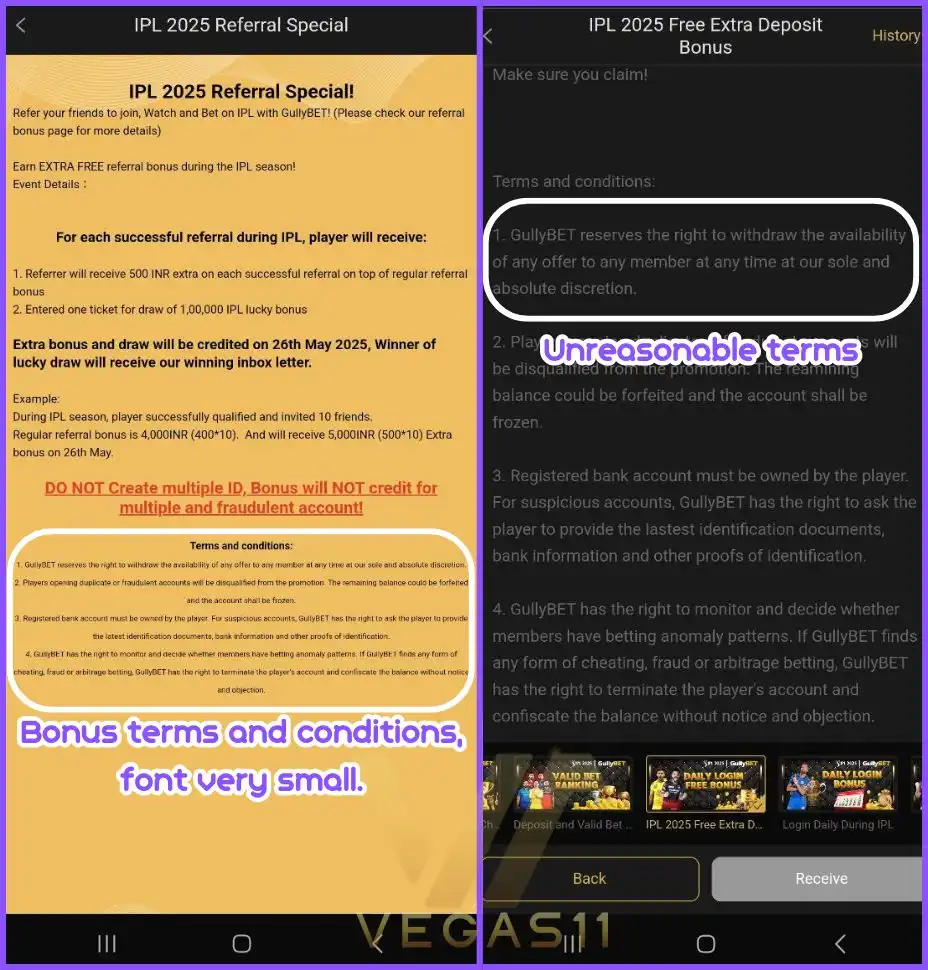 Bonus terms and conditions on GullyBet