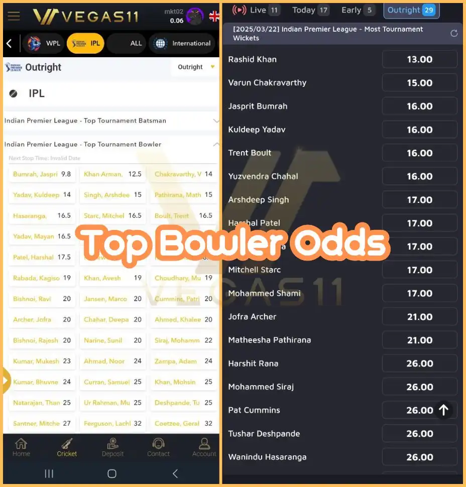 IPL Top Bowler Odds