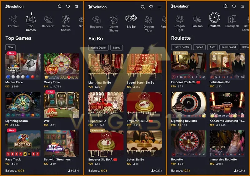 VEGAS11 Live Games Betting ₹10