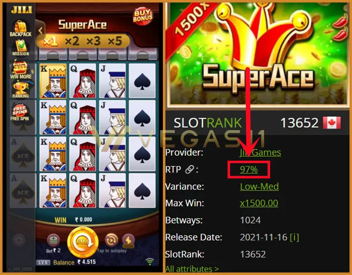 Vegas11 game RTP is at least 97%