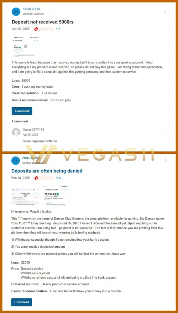 Daman Games Negative review