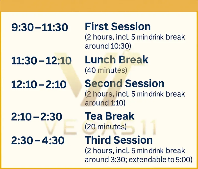 INDIA Test Match Daily Schedule (Time Table)