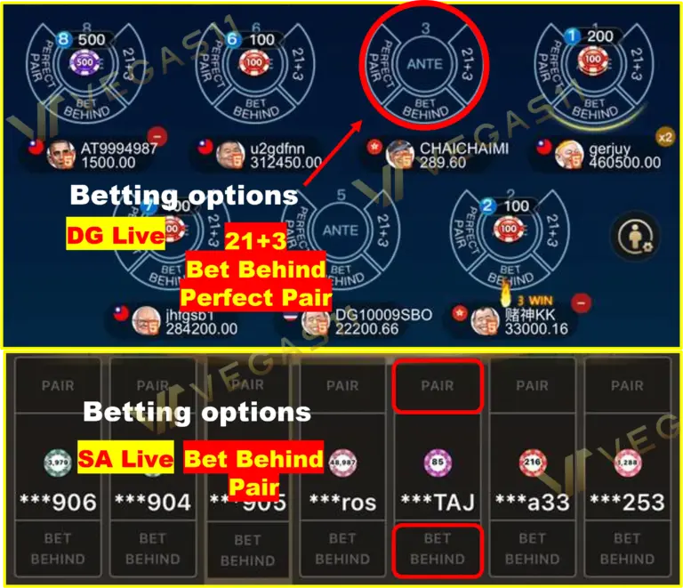 Vegas11' Blackjack Betting options