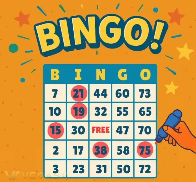 Colorful Bingo card with marked numbers