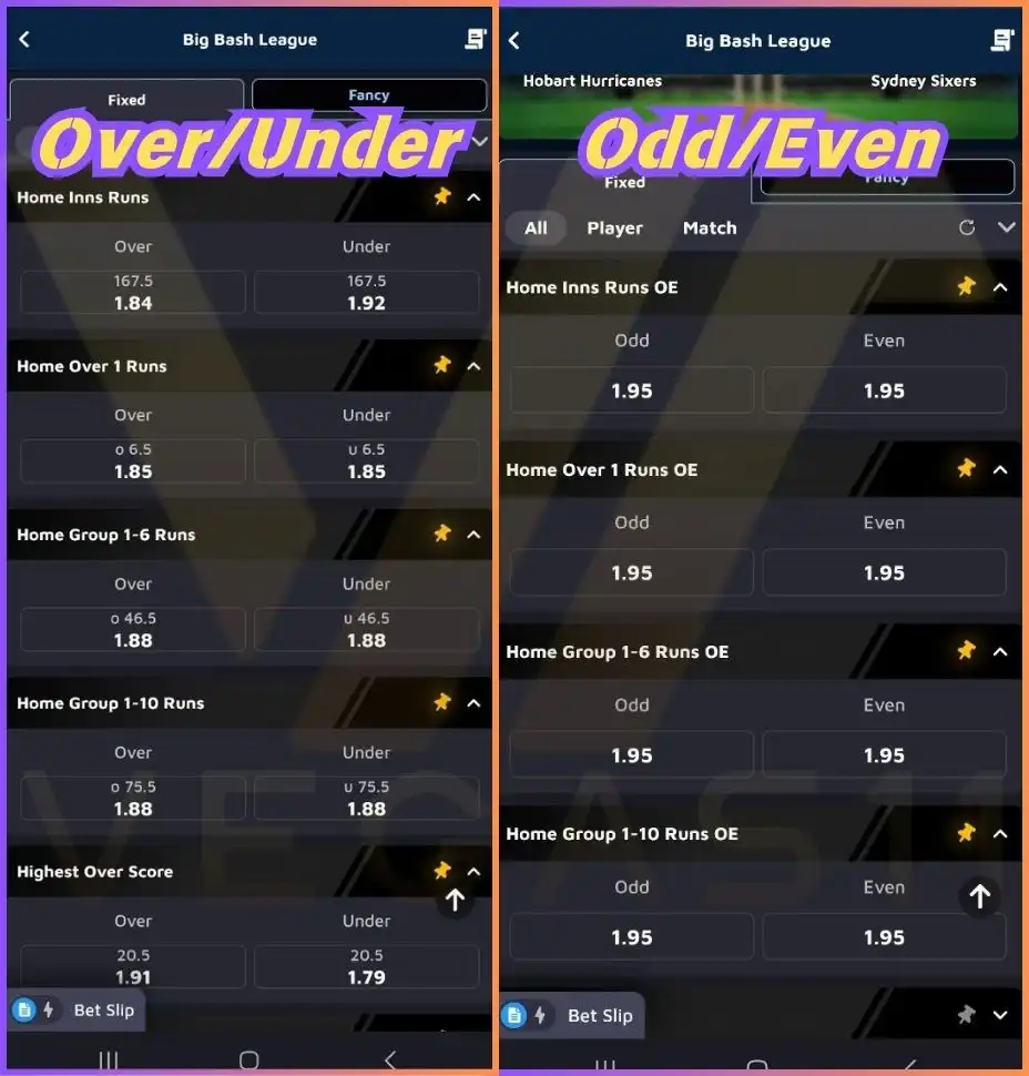 Cricket Betting Types - Predict OU and OE for Innings Runs, Over Runs, Session Runs, and Highest Over Score