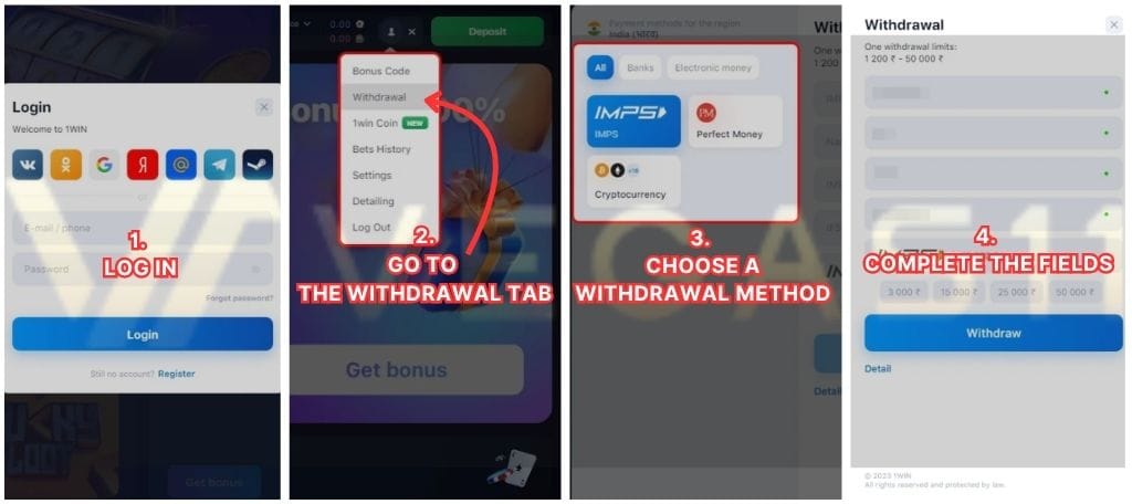 Withdrawal Steps on 1win