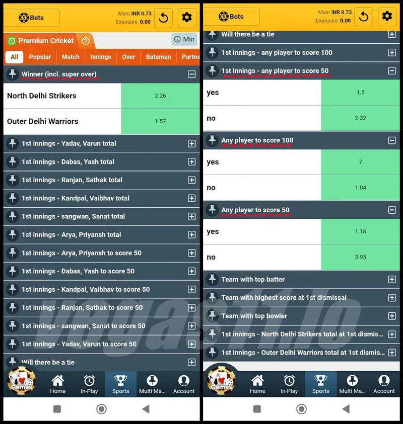 Delhi Premier League Popular Betting Options