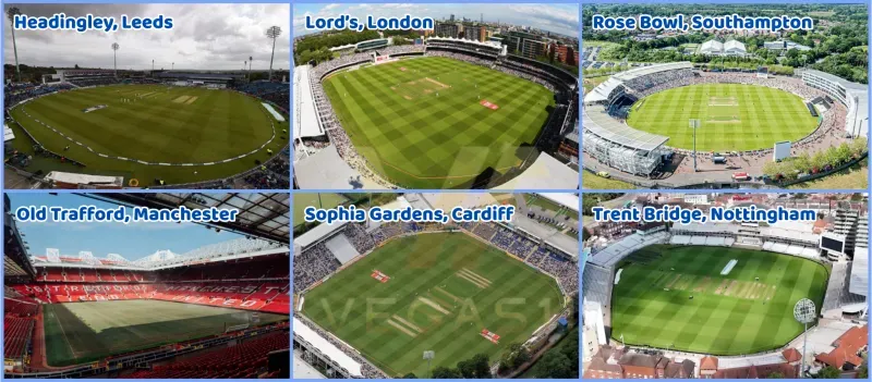 England vs South Africa 2025 will be played across six iconic venues: Lord’s London, Headingley Leeds, Old Trafford Manchester, The Rose Bowl Southampton, Sophia Gardens Cardiff, and Trent Bridge Nottingham.