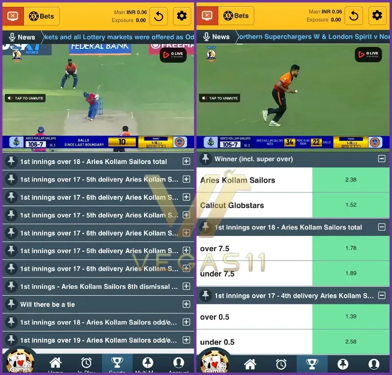 Kerala Cricket League - Free live streaming on Vegas11
