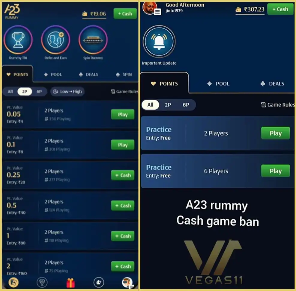 A23 Rummy used to run lots of cash game tables.