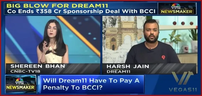Dream11 co-founder Harsh Jain on CNBC-TV18 discussing the end of Dream11’s ₹358 crore sponsorship deal with BCCI after the India 2025 Gaming Ban.