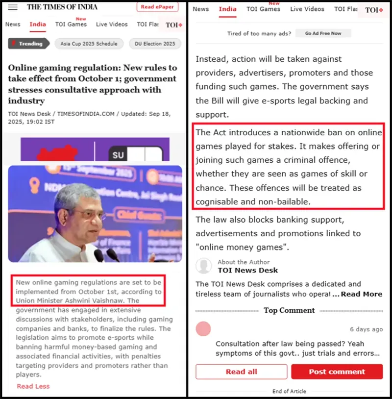 Online Gambling Act effective Oct 1, 2025