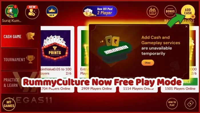Free play mode on RummyCulture